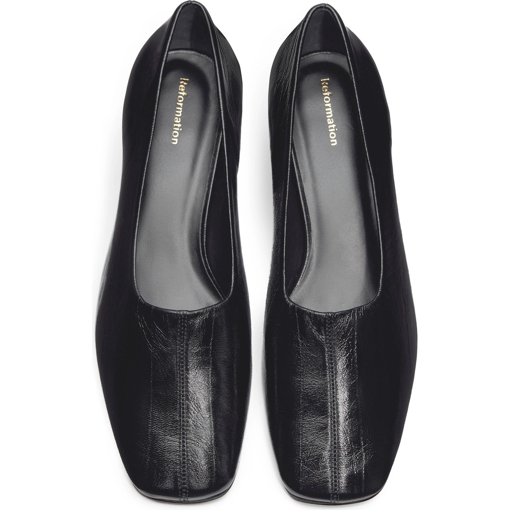 Reformation Inez Pump Black Eel Crinkle Leather Block Heel 9.5
